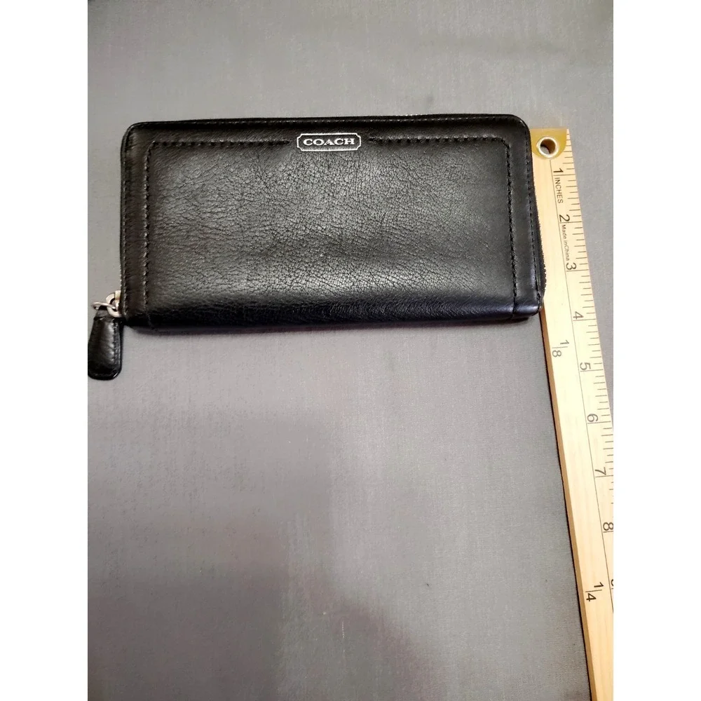 Coach Darcy Saffiano Blck Leather Accordion Zip Around Billfold Card Coin Wallet